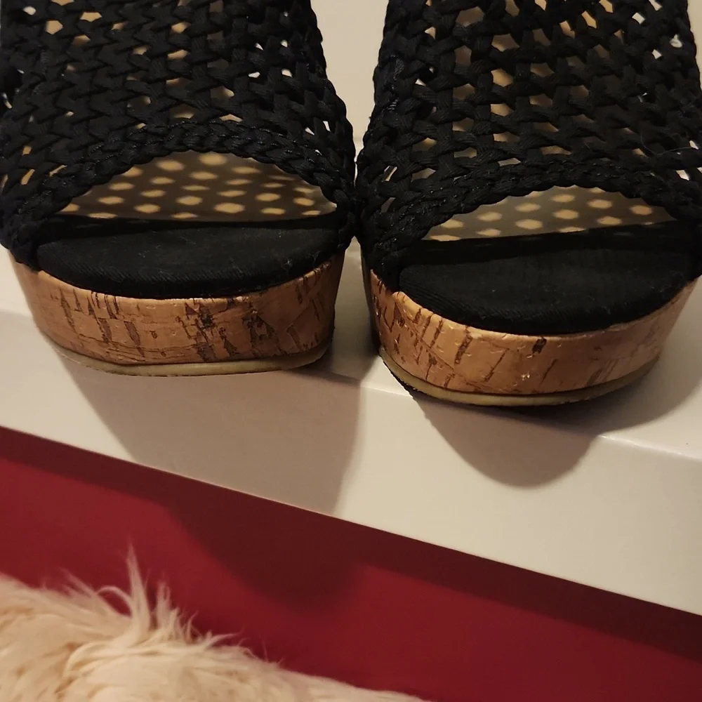 SO Elegant Black Woven Women's Sandal Wedges